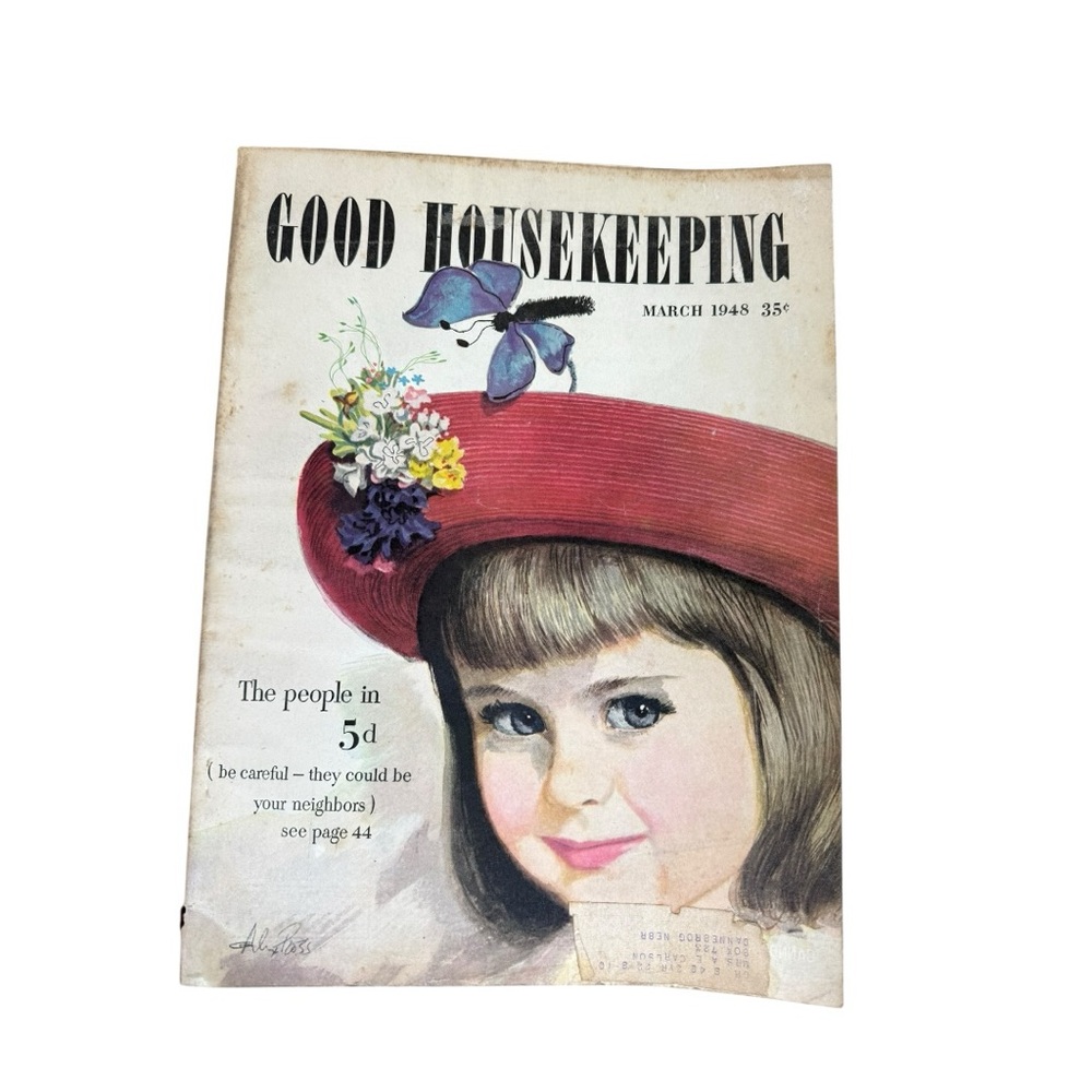 Good Housekeeping March 1948‎ Vintage Magazine - Little Girl with Red Hat